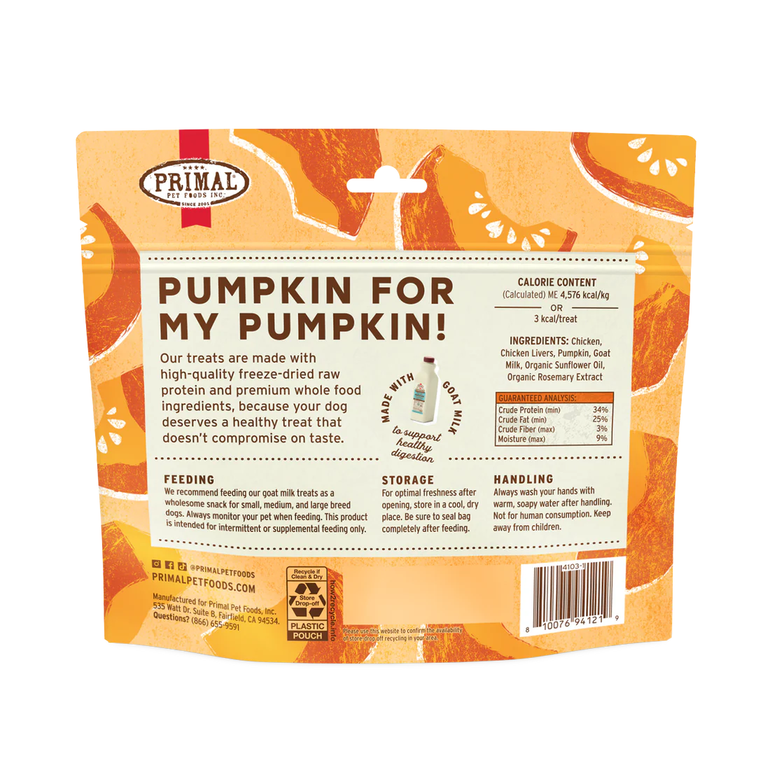Primal🐶Freeze Dried Raw Treats Pumpkin for My Pumpkin 2oz