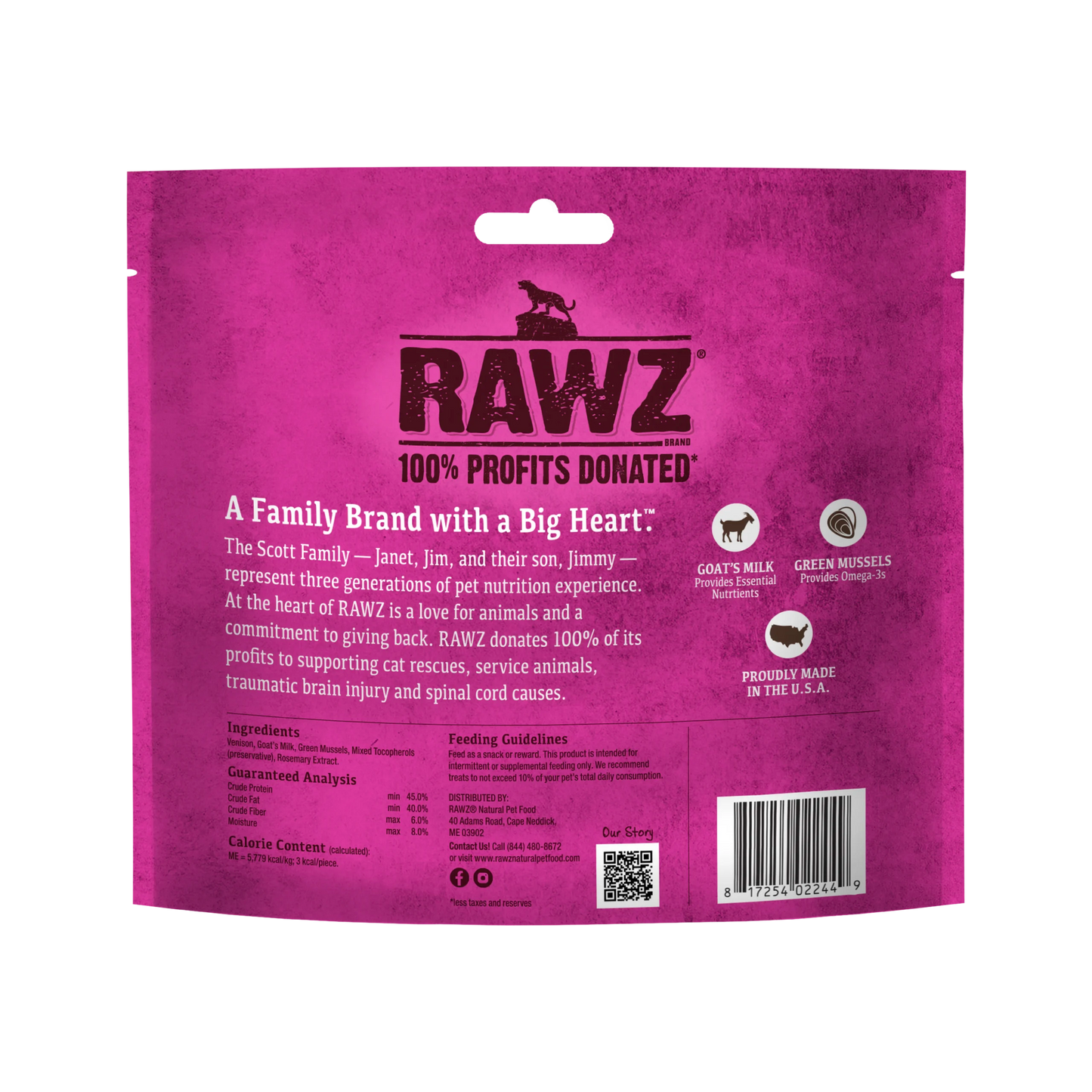 RAWZ🐱Freeze Dried Venison, Goat's Milk & Green Mussels Crunchy Treats 1oz