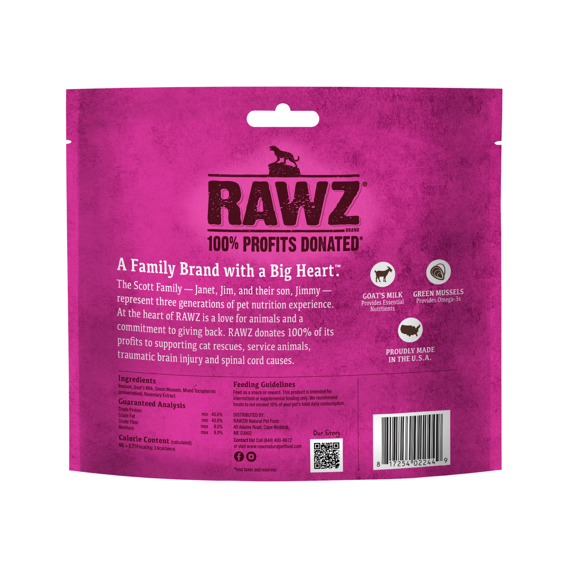 RAWZ🐱Freeze Dried Venison, Goat's Milk & Green Mussels Crunchy Treats 1oz