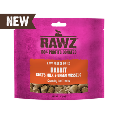RAWZ🐱Freeze Dried Rabbit, Goat's Milk & Green Mussels Crunchy Treats 1oz