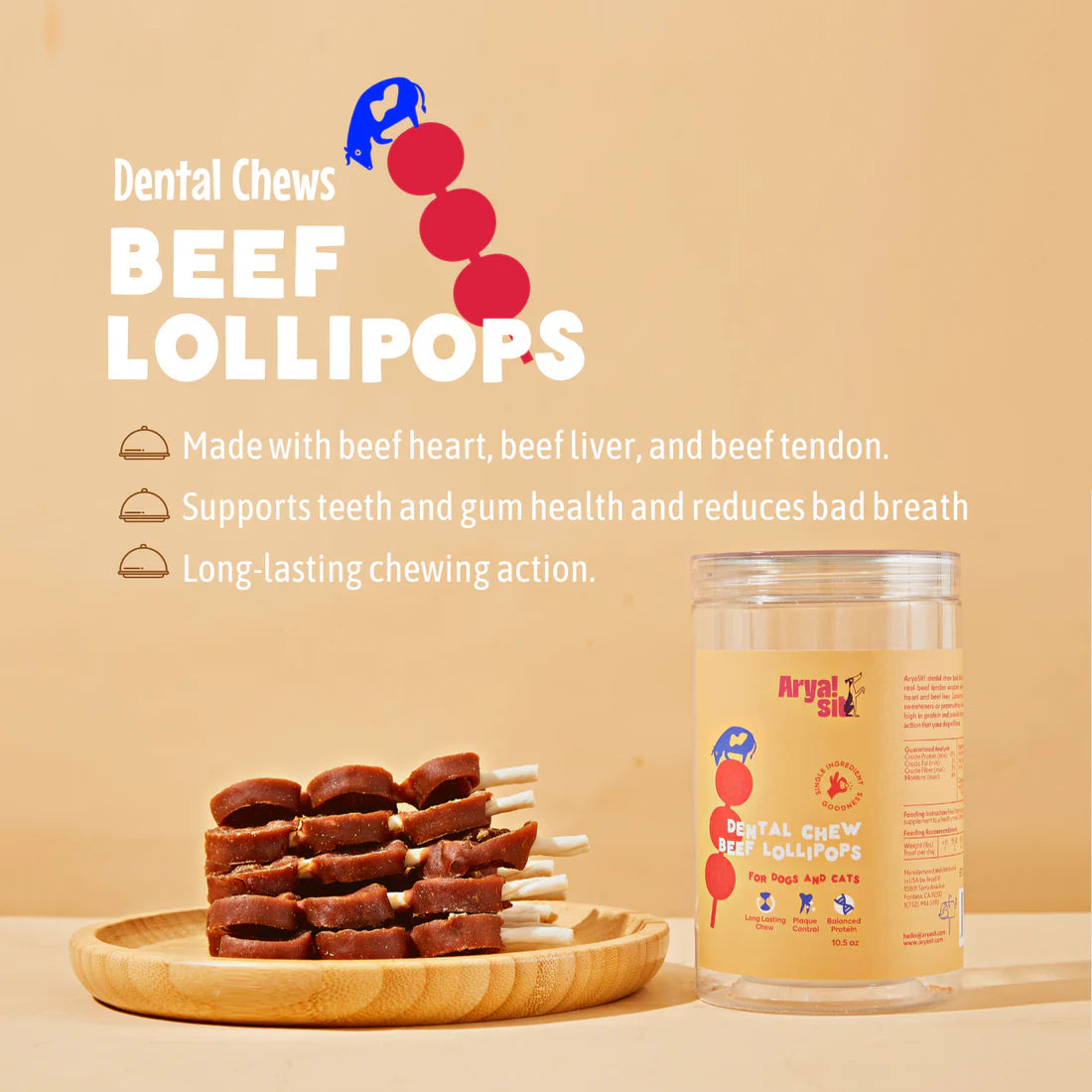 AryaSit🐶Dental Chew Beef Lollipops 9.6oz