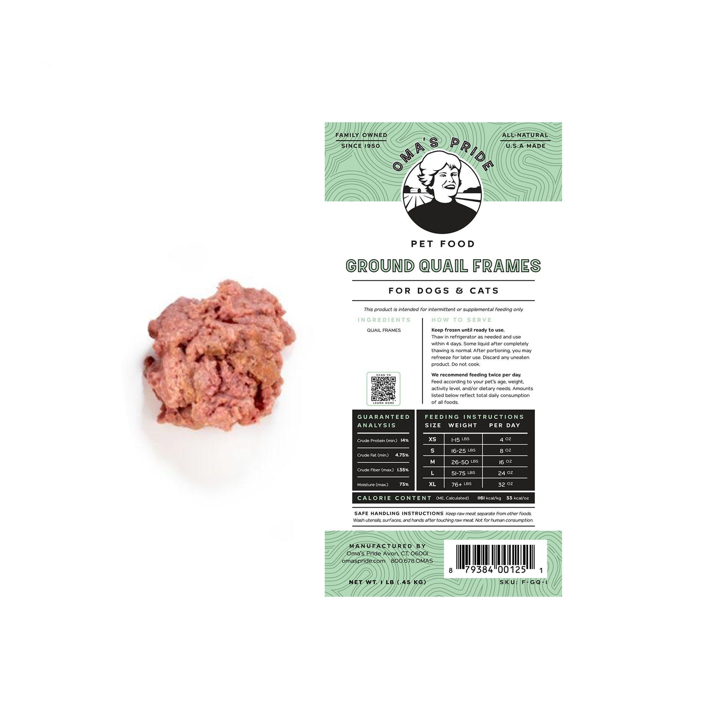Oma's Pride🐱🐶Frozen Exotic Ground Quail 1lb