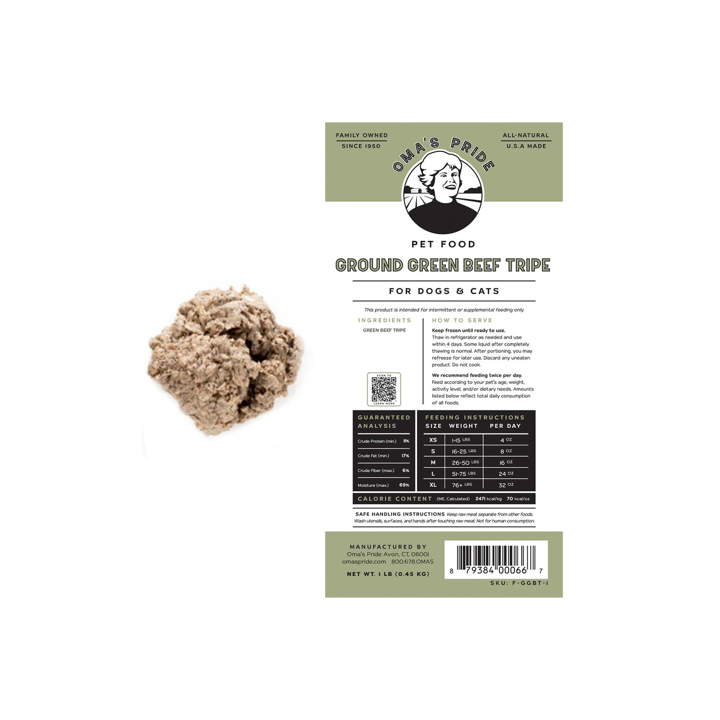 Oma's Pride🐱🐶Frozen Ground Beef Tripe 1lb