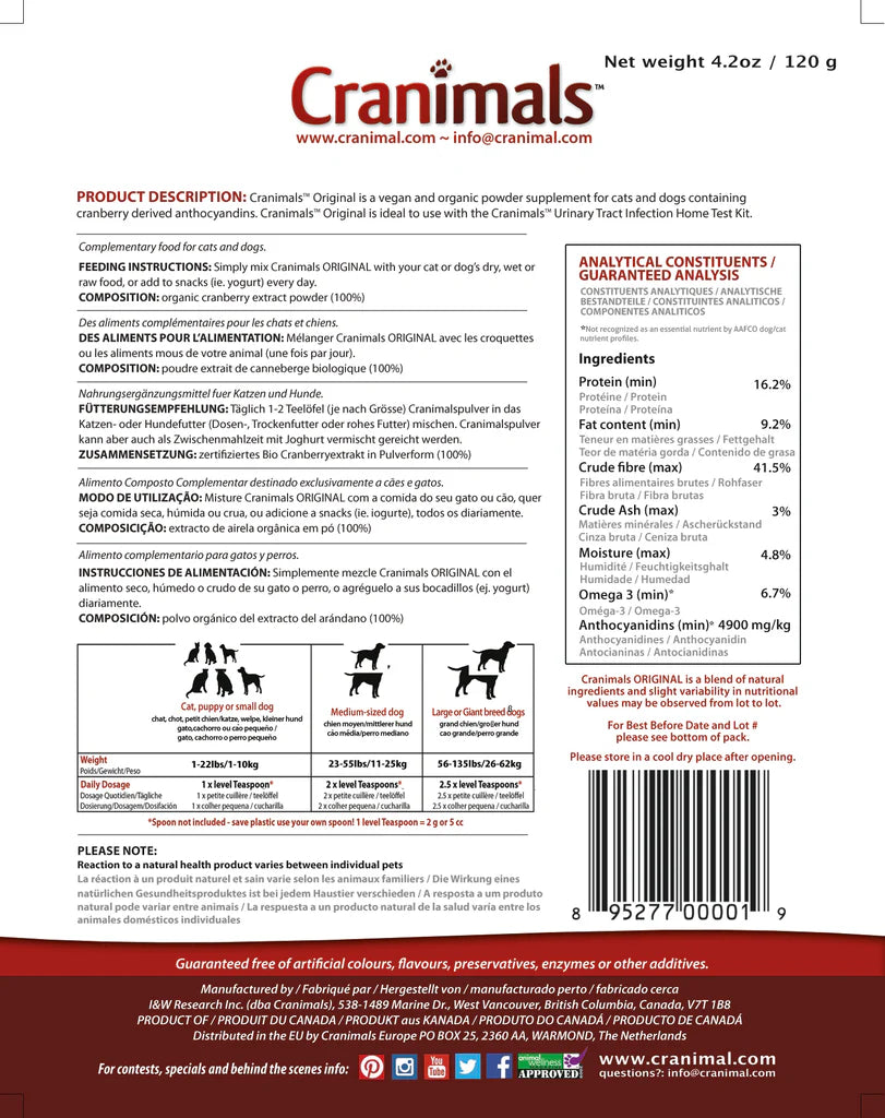 Cranimals🐱🐶Original Urinary Tract Organic Cranberry Extract Supplement 120g