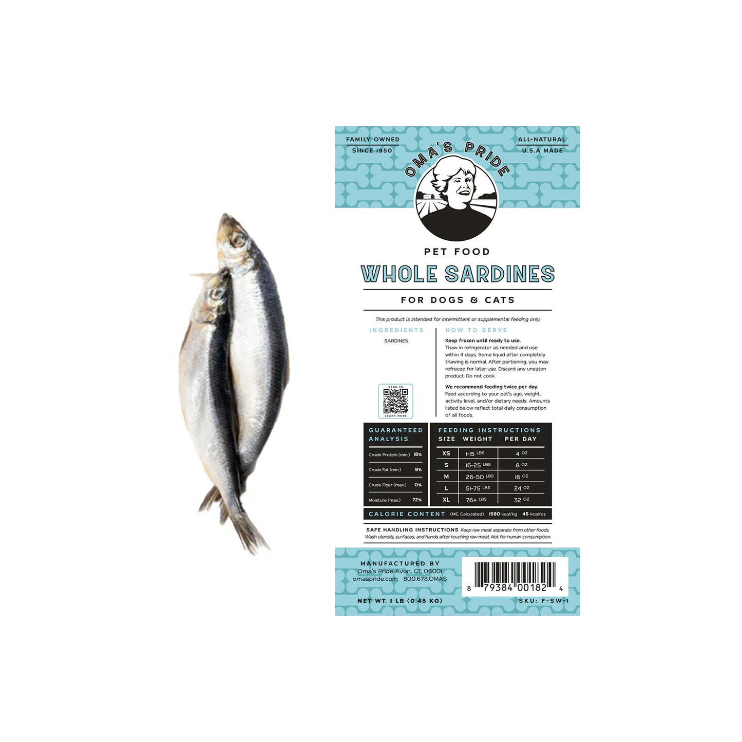 Oma's Pride🐱🐶Frozen Whole Sardines 1lb