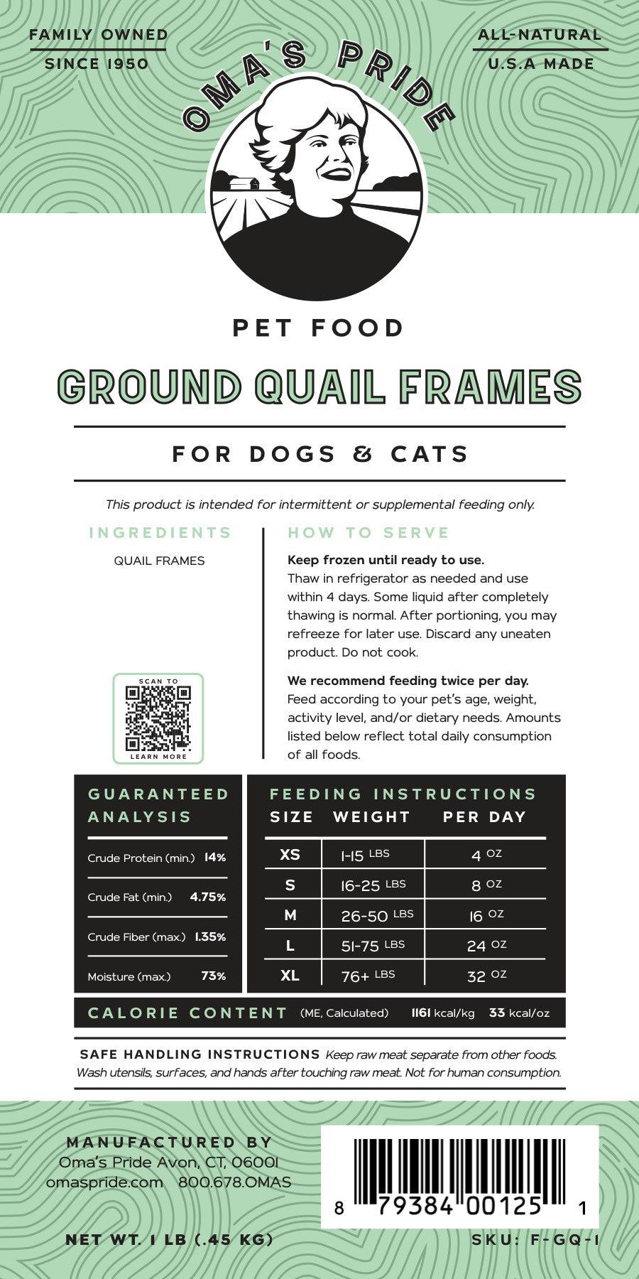 Oma's Pride🐱🐶Frozen Exotic Ground Quail 1lb