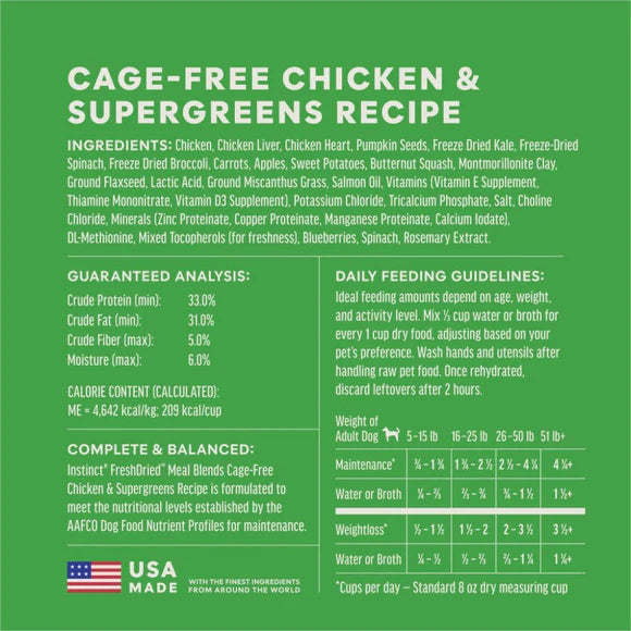 Instinct🐶FreshDried Meal Blends Freeze-Dried Cage-Free Chicken & Supergreens Blend Recipe 23oz（副本）（副本）（副本）