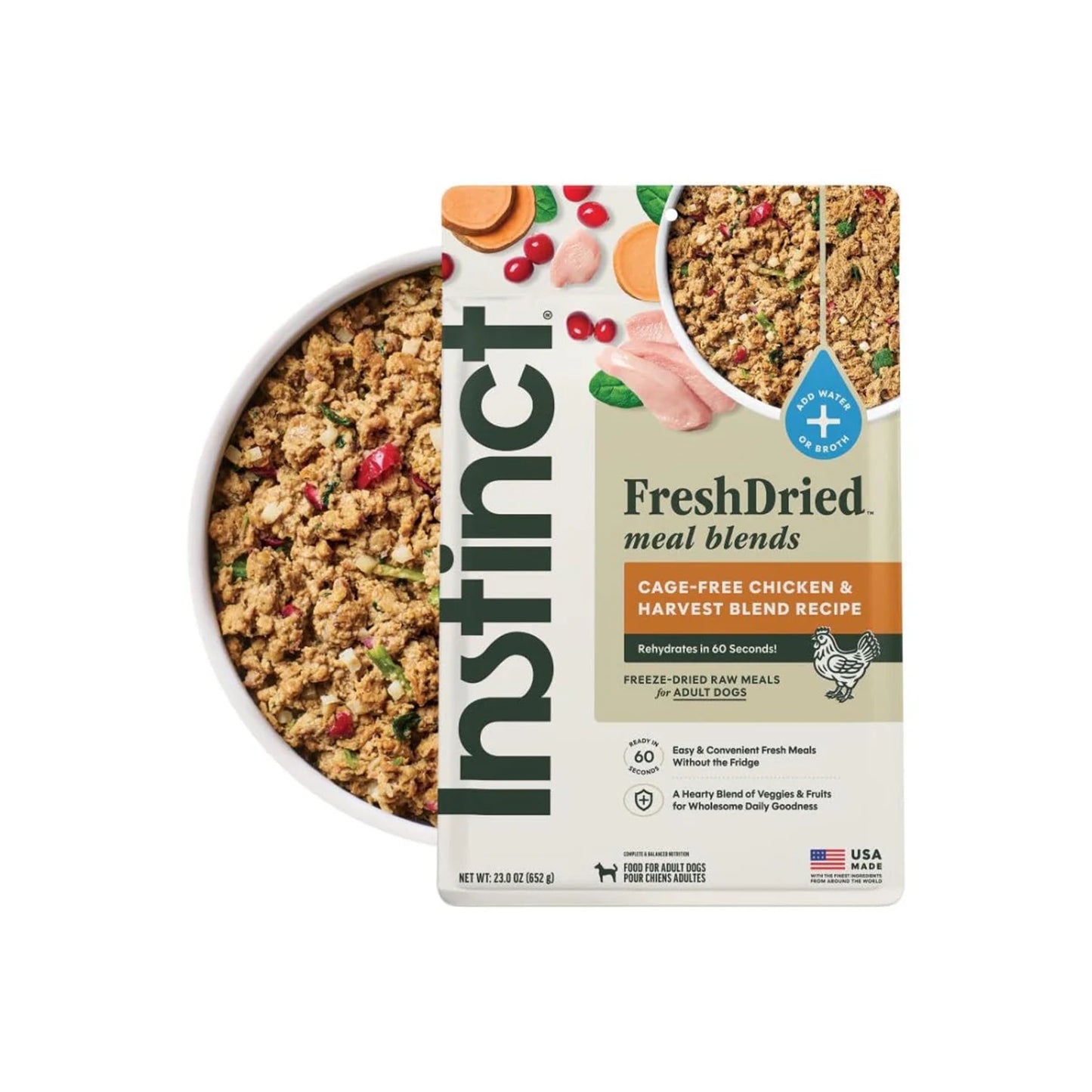 Instinct🐶FreshDried Meal Blends Freeze-Dried Cage-Free Chicken & Harvest Blend Recipe 23oz（副本）