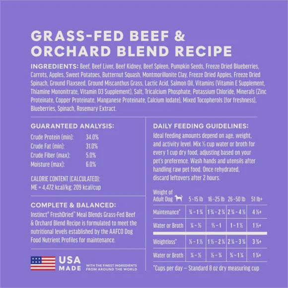 Instinct🐶FreshDried Meal Blends Freeze-Dried Grass-Fed Beef & Orchard Blend Recipe 23oz