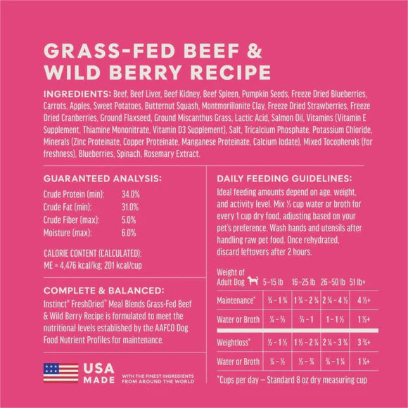 Instinct🐶FreshDried Meal Blends Freeze-Dried Grass-Fed Beef & Wild Berry Blend Recipe 23oz（副本）（副本）