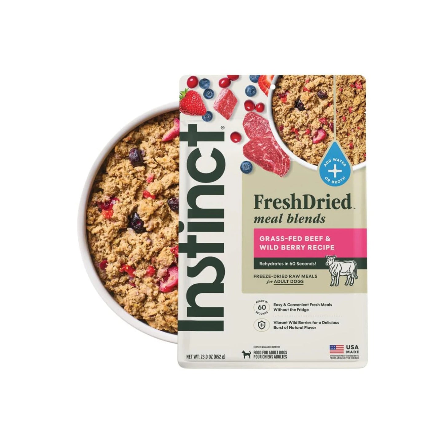 Instinct🐶FreshDried Meal Blends Freeze-Dried Grass-Fed Beef & Wild Berry Blend Recipe 23oz（副本）（副本）