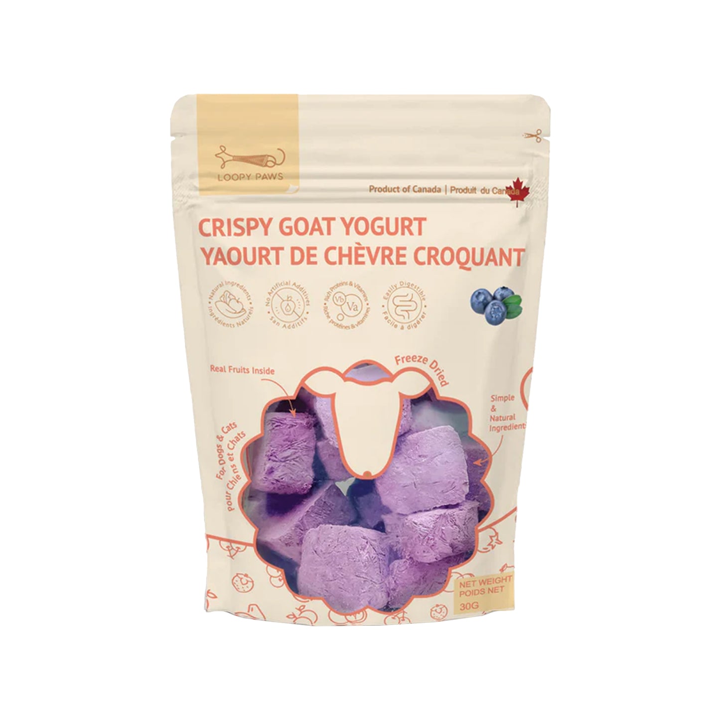 Loopy Paws🐱🐶Crispy Goat Yogurt Blueberry 30g