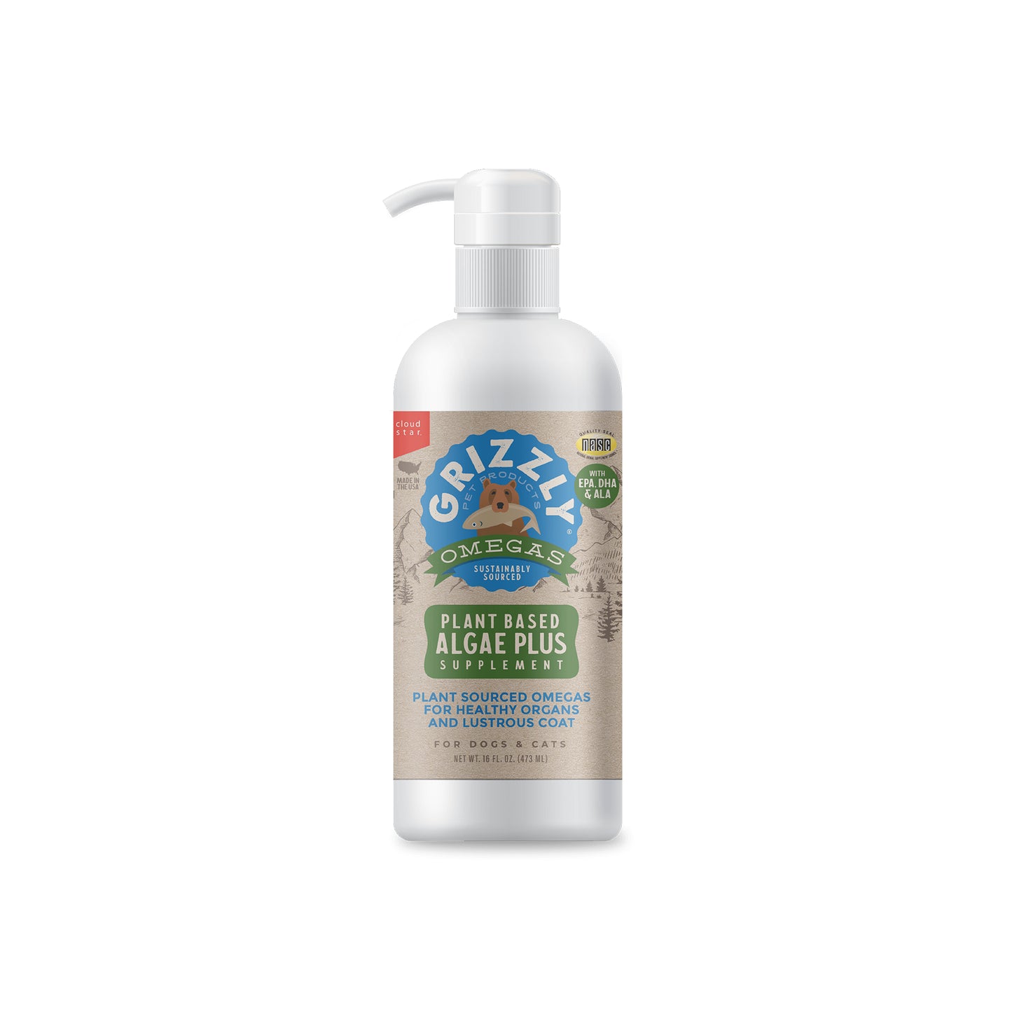 Grizzly🐱🐶Omega - Algae Plus Oil Supplement 16oz