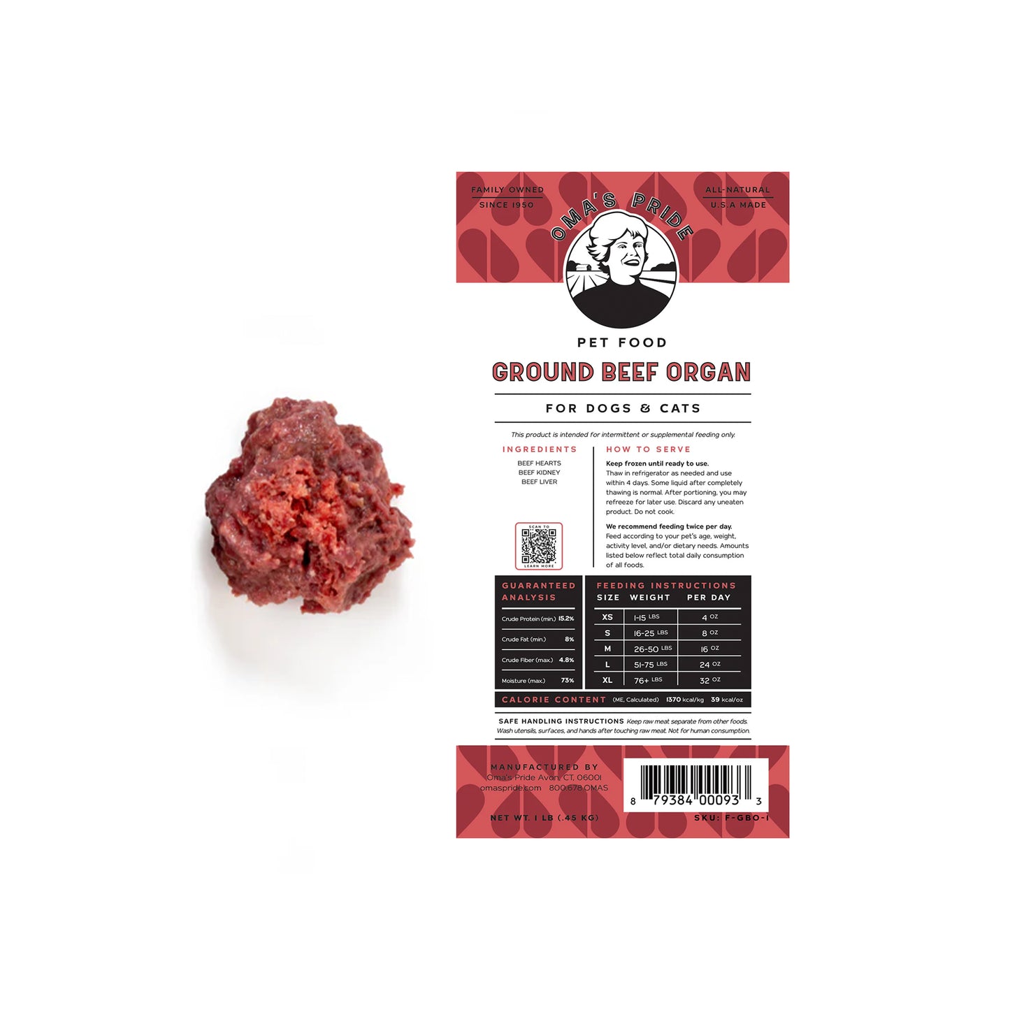 Oma's Pride🐱🐶Frozen Ground Beef Organ 1lb