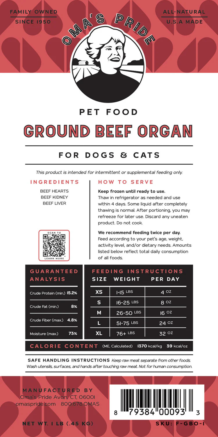 Oma's Pride🐱🐶Frozen Ground Beef Organ 1lb