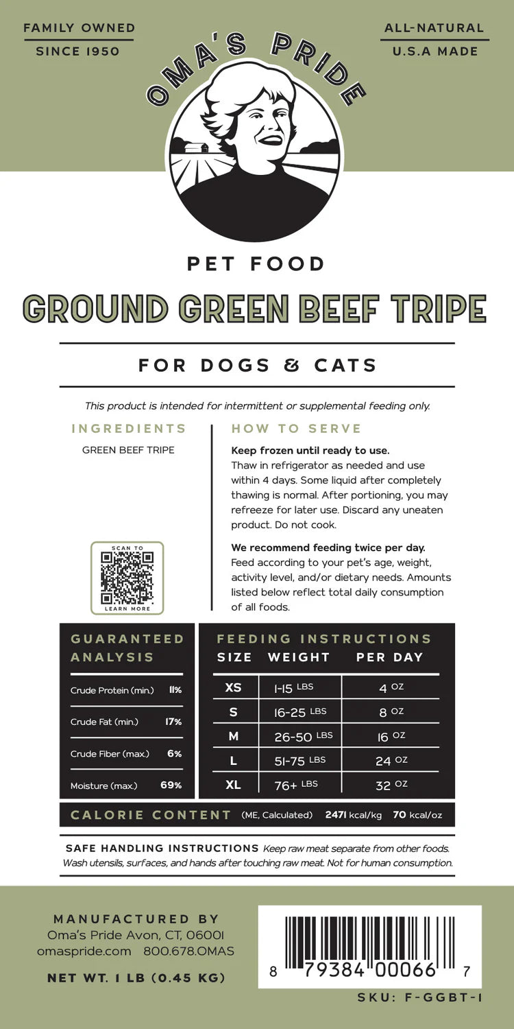 Oma's Pride🐱🐶Frozen Ground Beef Tripe 1lb