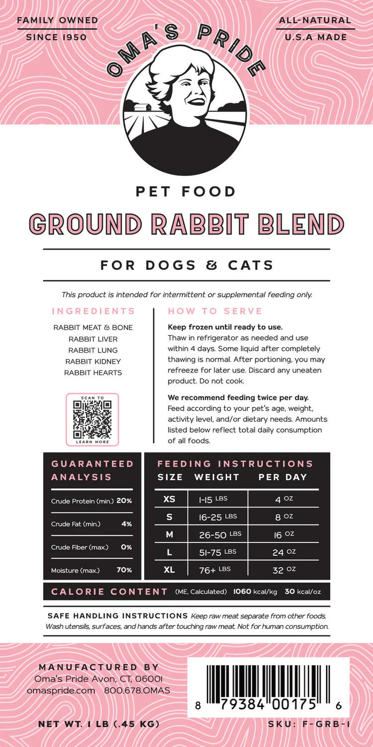 Oma's Pride🐱🐶Frozen Exotic Ground Rabbit 1lb