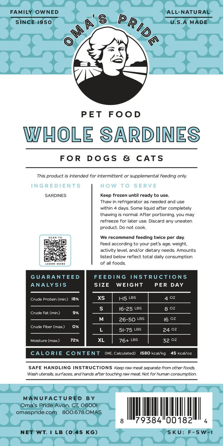 Oma's Pride🐱🐶Frozen Whole Sardines 1lb
